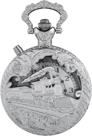 Pocket Watch, temporarily guest uneducated Arabic Numeral Dial with Chain Quartz Pocket Watch LED Hollowed Silver Right Locomotive Len's Quartz 