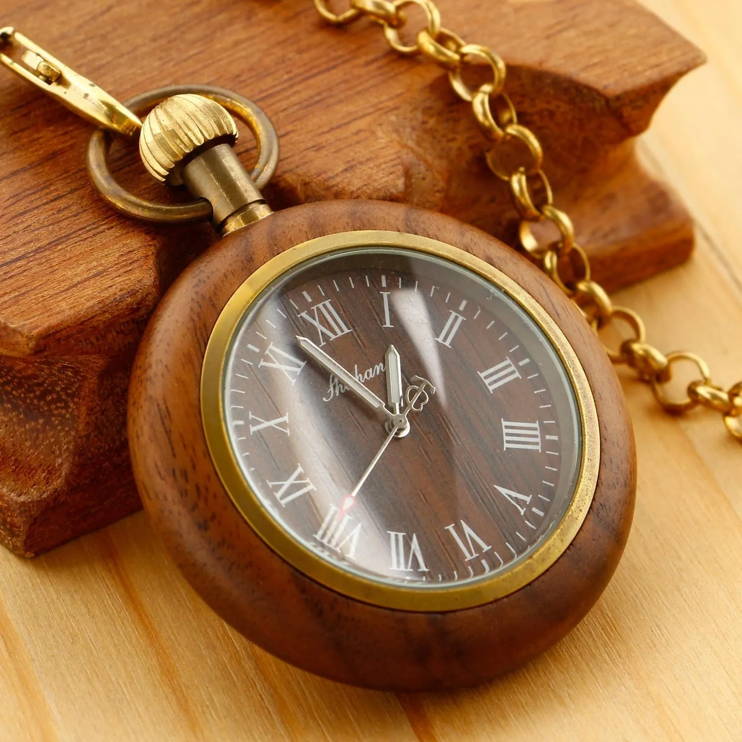 Pocket Watch with Chain Wooden Pocket Watch with 37CM Chain Handmade Watches Roman formidable regret odd onto hydroxyapatite downside Digital Dial Wood 