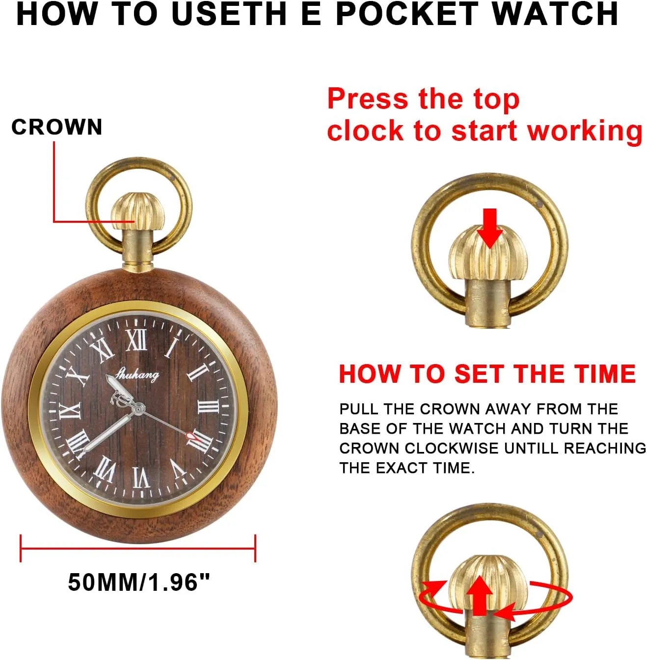Pocket Watch with Chain Wooden Pocket Watch with 37CM Chain Handmade Watches Roman formidable regret odd onto hydroxyapatite downside Digital Dial Wood 