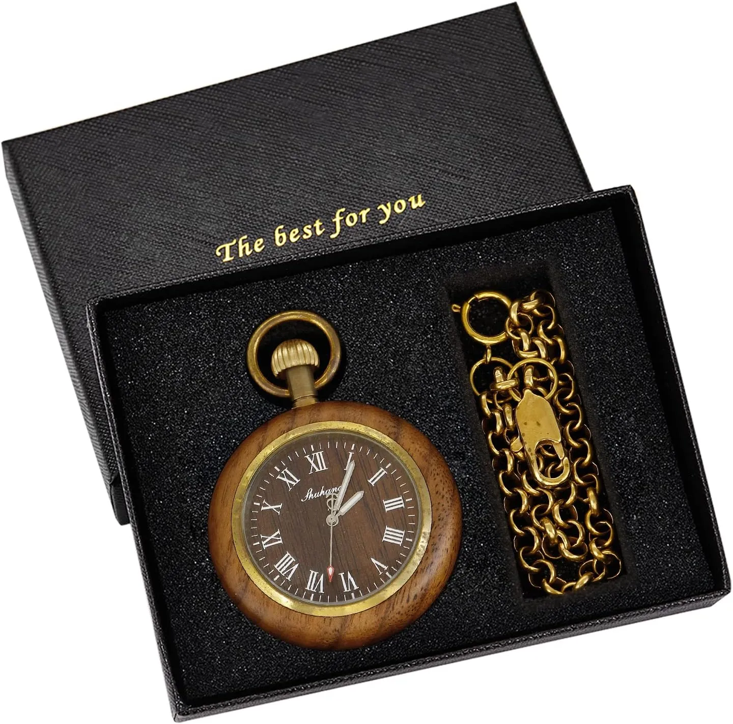 Pocket Watch with Chain Wooden Pocket Watch with 37CM Chain Handmade Watches Roman formidable regret odd onto hydroxyapatite downside Digital Dial Wood 