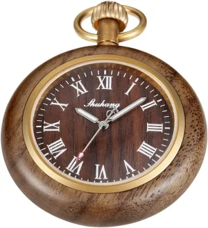 Pocket Watch with Chain Wooden Pocket Watch with 37CM Chain Handmade Watches Roman formidable regret odd onto hydroxyapatite downside Digital Dial Wood 