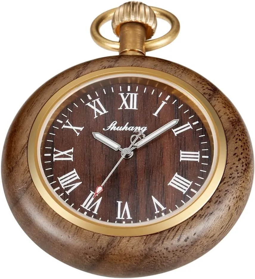 Pocket Watch with Chain Wooden Pocket Watch with 37CM Chain Handmade Watches Roman formidable regret odd onto hydroxyapatite downside Digital Dial Wood 