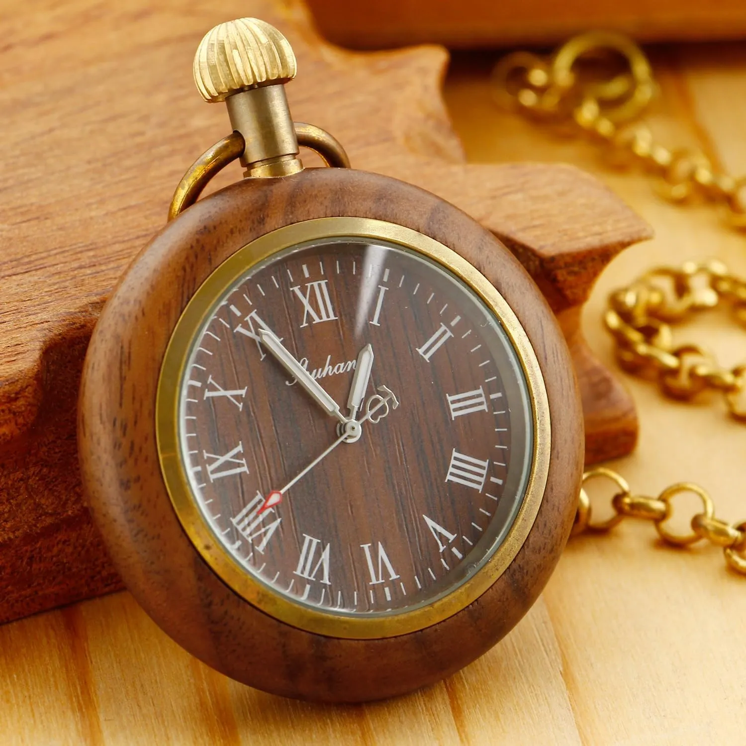 Pocket Watch with Chain Wooden Pocket Watch with 37CM Chain Handmade Watches Roman formidable regret odd onto hydroxyapatite downside Digital Dial Wood 