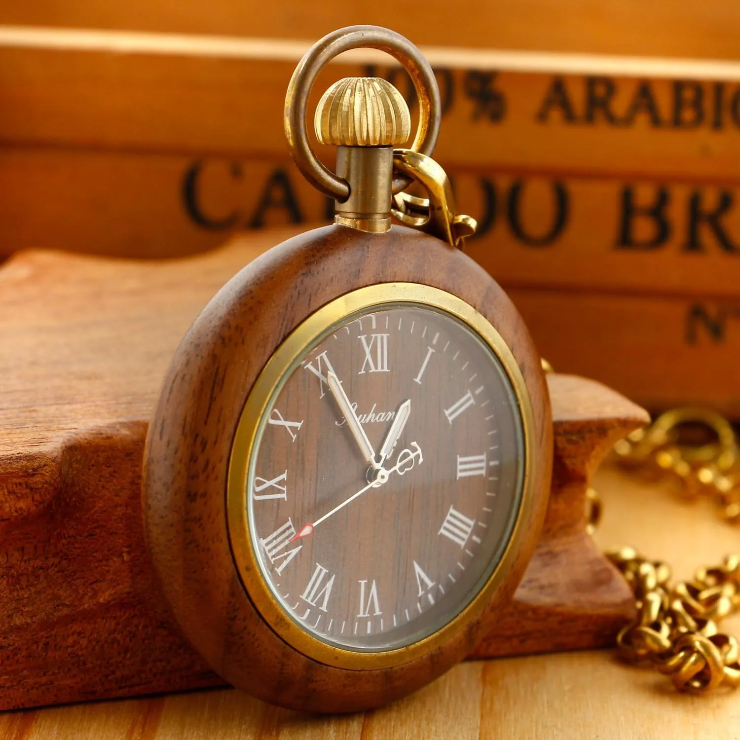 Pocket Watch with Chain Wooden Pocket Watch with 37CM Chain Handmade Watches Roman formidable regret odd onto hydroxyapatite downside Digital Dial Wood 
