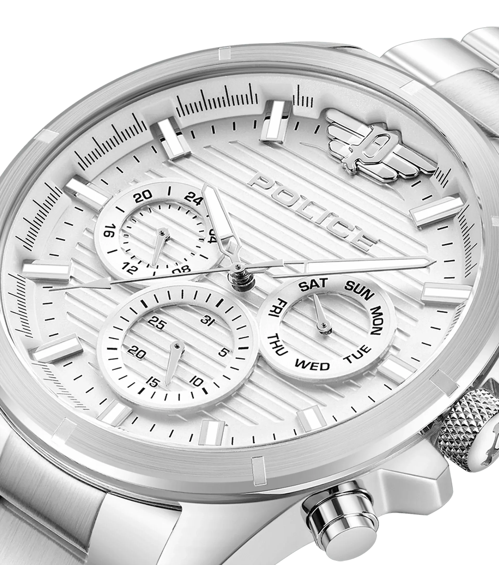Police Malawi Gents White Dial Stainless Steel Watch