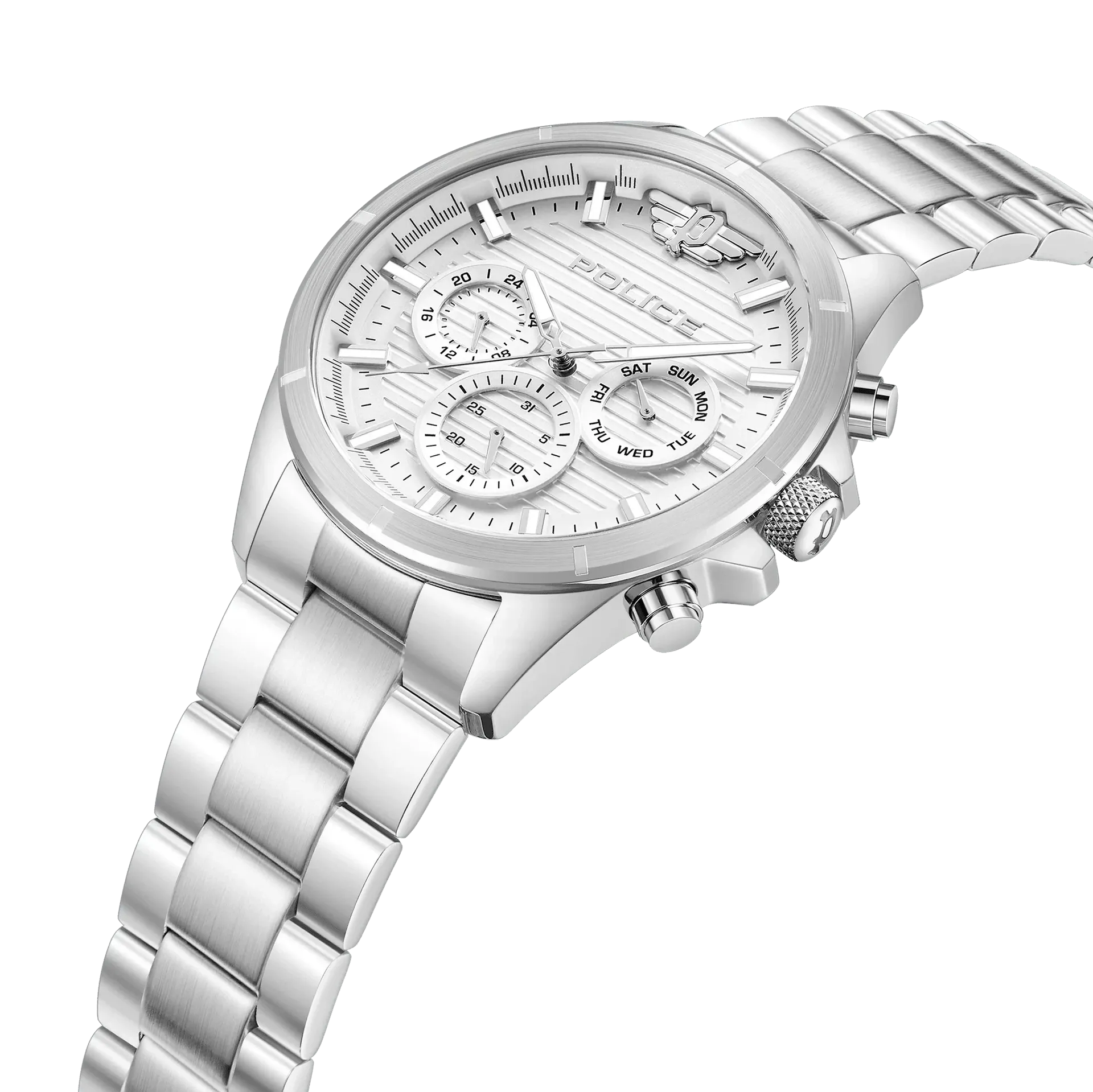 Police Malawi Gents White Dial Stainless Steel Watch