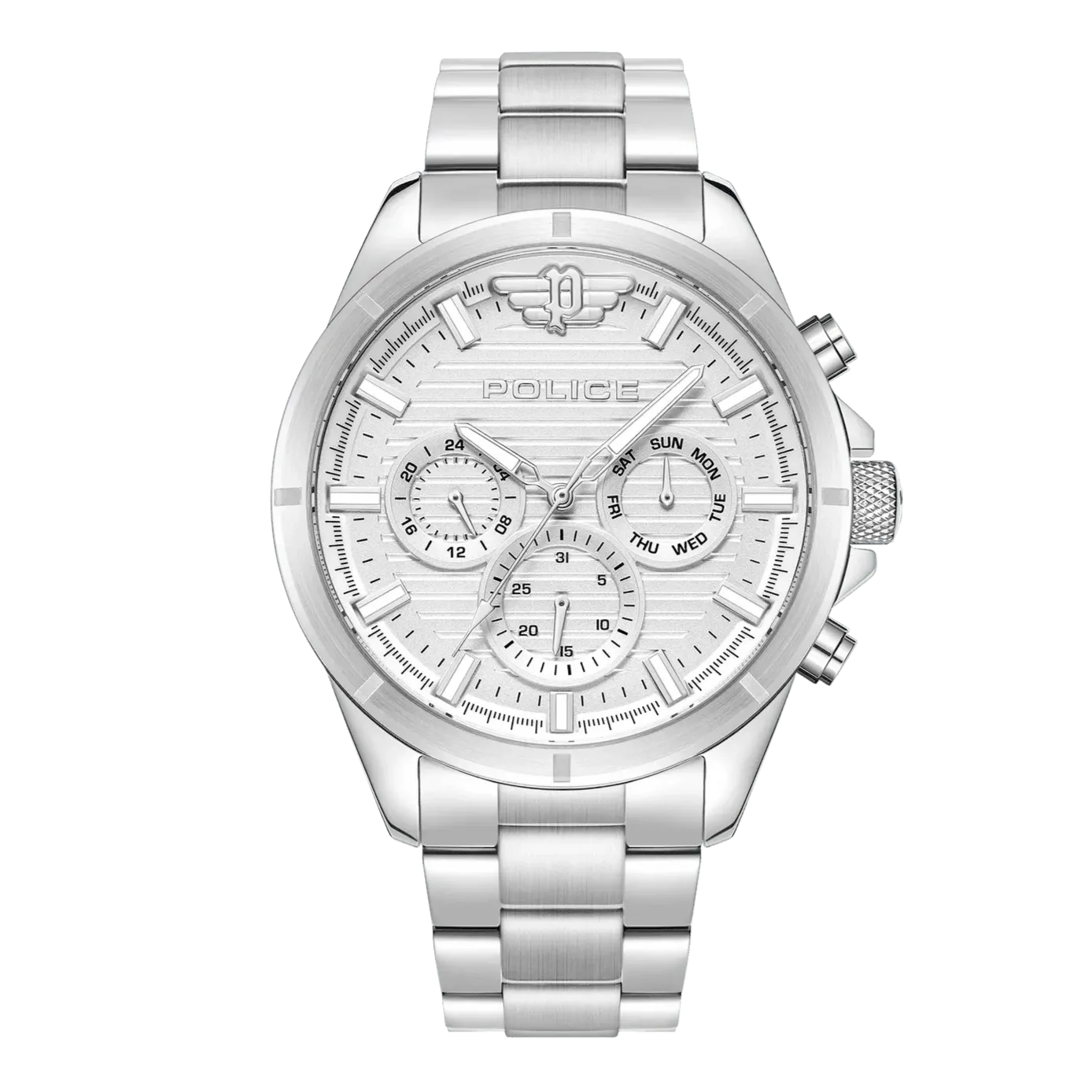 Police Malawi Gents White Dial Stainless Steel Watch