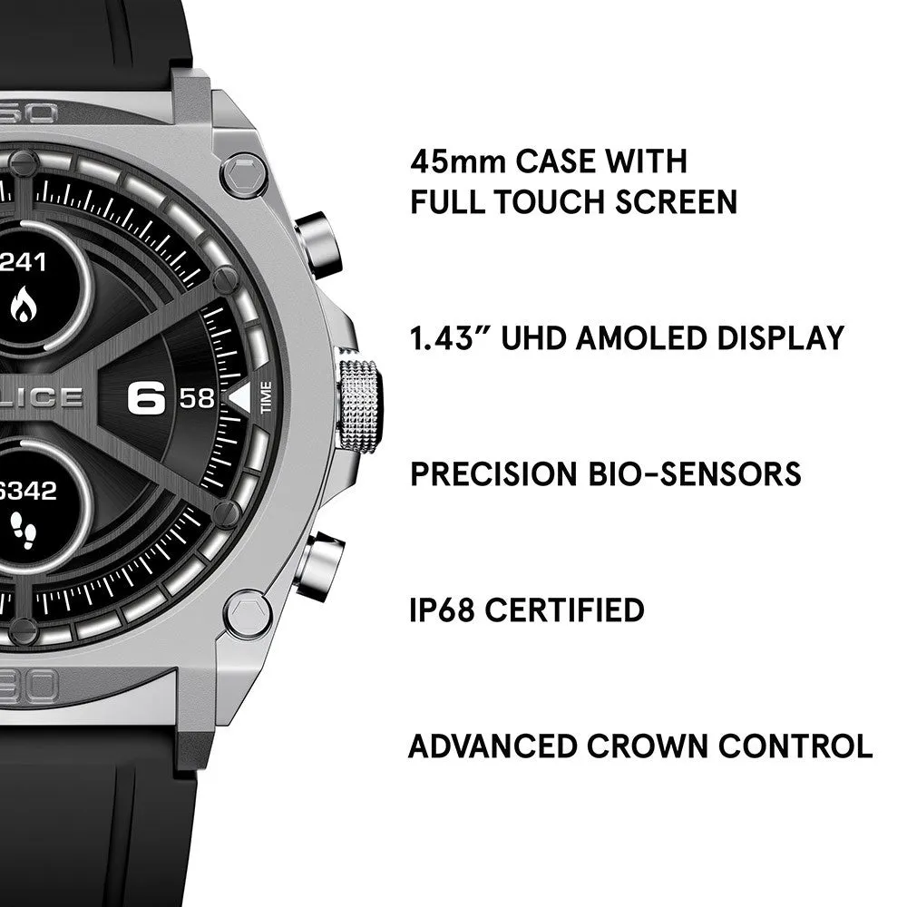 Police My Avatar Silver Matt and Glossy Black Silicone Unisex Smartwatch
