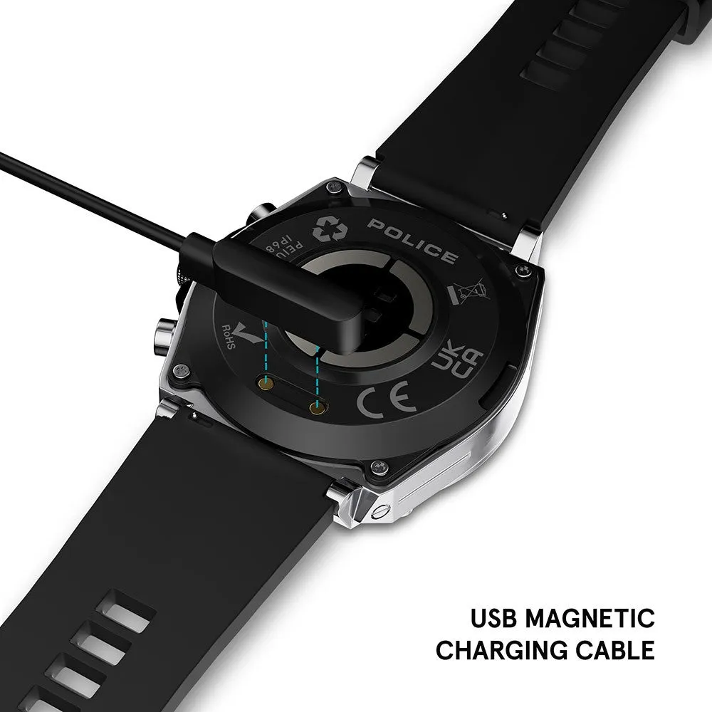 Police My Avatar Silver Matt and Glossy Black Silicone Unisex Smartwatch