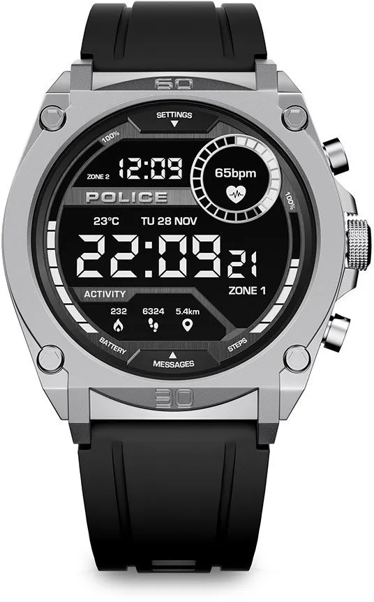 Police My Avatar Silver Matt and Glossy Black Silicone Unisex Smartwatch