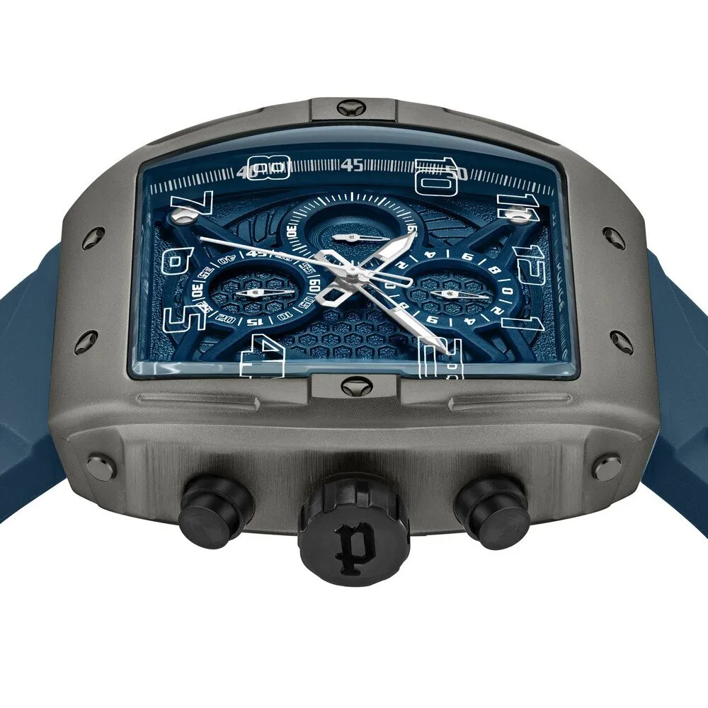 Police Urban Rebel Gents Blue Dial IP Gun Case Blue Silicone Strap Watch
