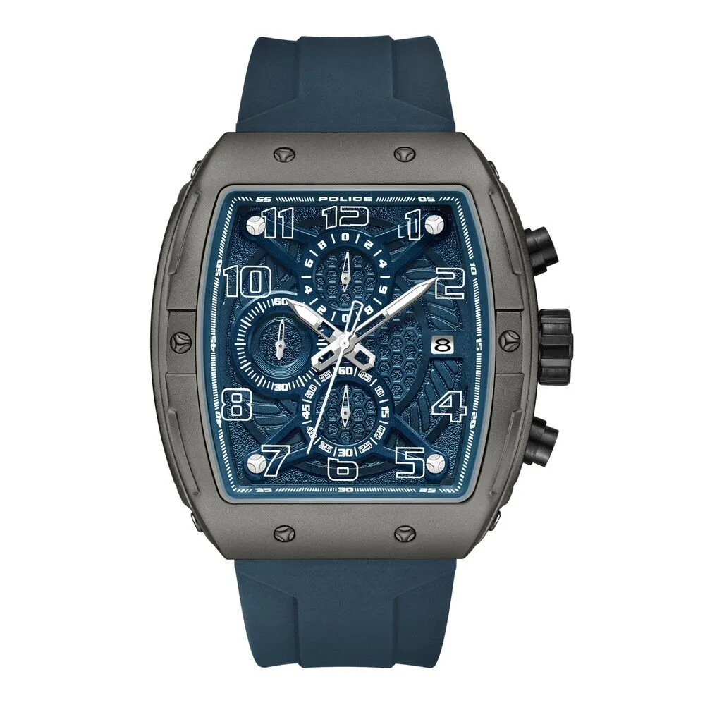 Police Urban Rebel Gents Blue Dial IP Gun Case Blue Silicone Strap Watch