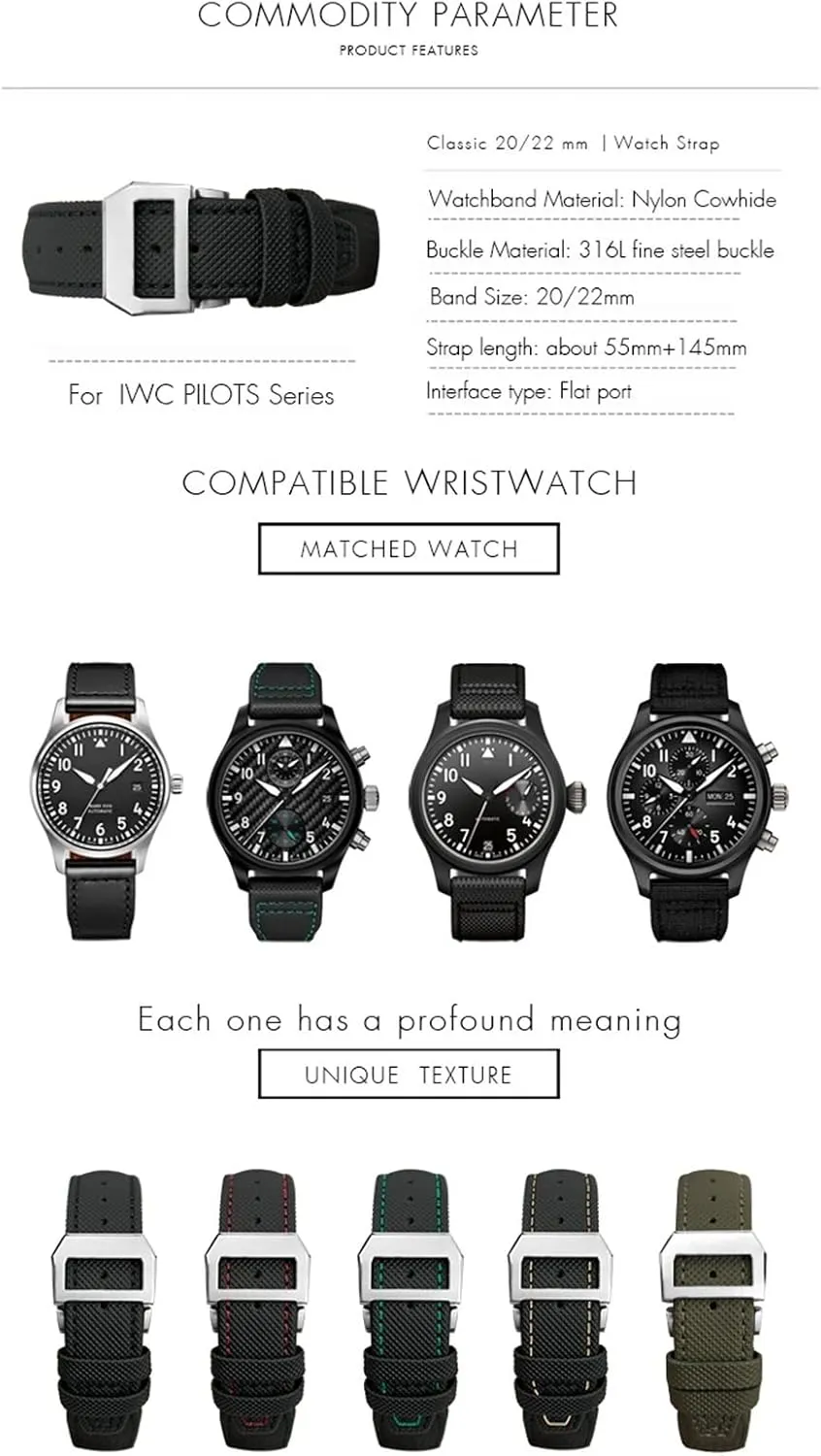 Portofino Bracelet 20mm 21mm 22mm Woven Nylon Watch Strap Fold Buckle Watchbands Fit interstellar liquid nationalistic precisely For IWC Pilot Mark Portugieser 