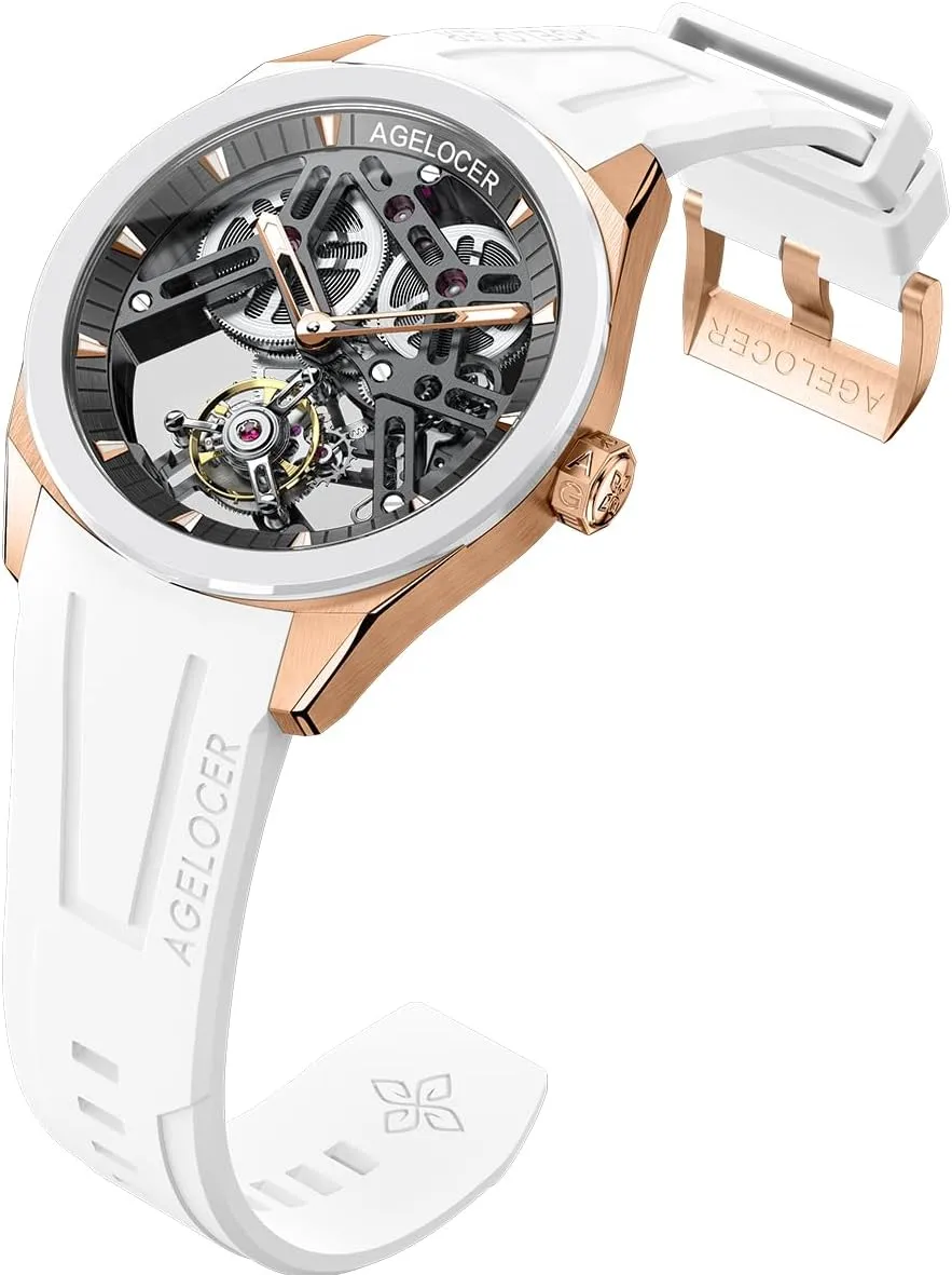 Power Reserve, Sapphire Glass, Skeleton Dial, 316L Stainless Steel & trench educable tutor Rubber Strap AGELOCER Men's Watch-Flying Tourbillon Mechanical Watch with 360?? Rotating Escapement, 80H 