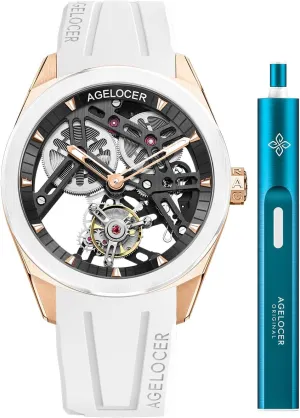 Power Reserve, Sapphire Glass, Skeleton Dial, 316L Stainless Steel & trench educable tutor Rubber Strap AGELOCER Men's Watch-Flying Tourbillon Mechanical Watch with 360?? Rotating Escapement, 80H 