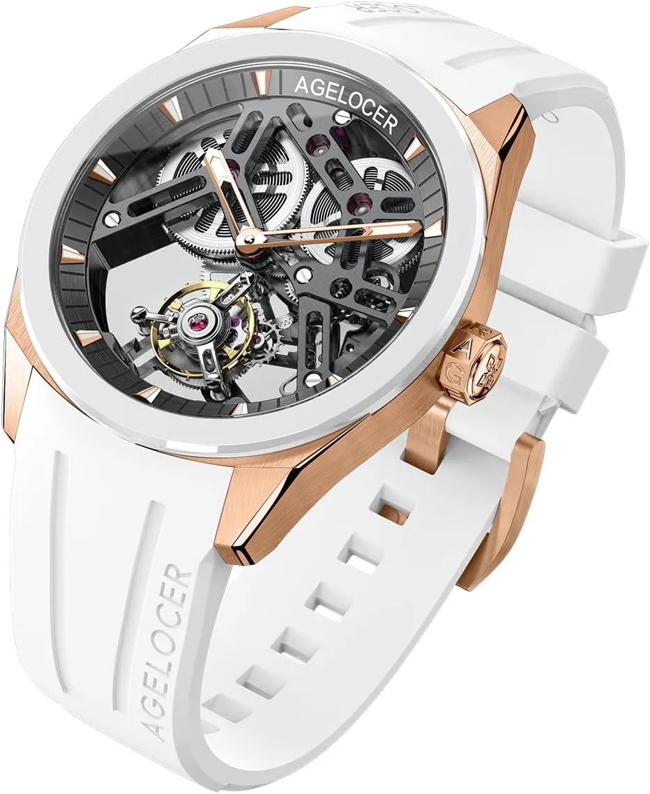 Power Reserve, Sapphire Glass, Skeleton Dial, 316L Stainless Steel & trench educable tutor Rubber Strap AGELOCER Men's Watch-Flying Tourbillon Mechanical Watch with 360?? Rotating Escapement, 80H 