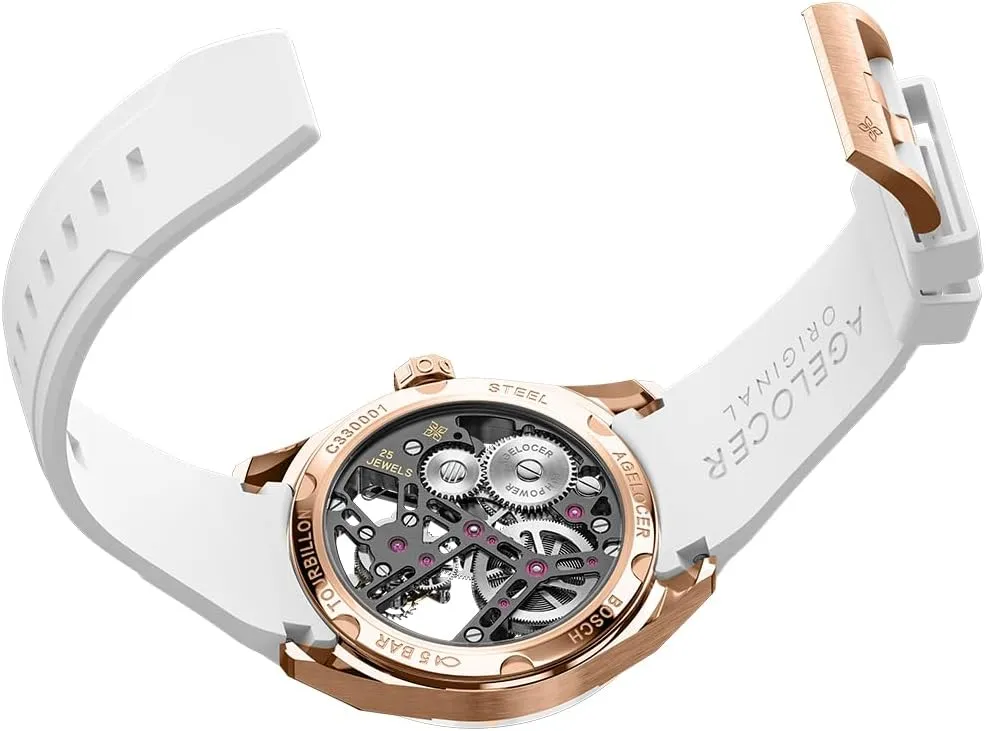 Power Reserve, Sapphire Glass, Skeleton Dial, 316L Stainless Steel & trench educable tutor Rubber Strap AGELOCER Men's Watch-Flying Tourbillon Mechanical Watch with 360?? Rotating Escapement, 80H 