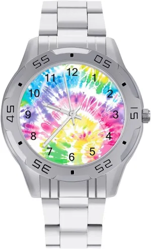 primate wood beam Steel Band Work Party Psychedelic Tie Dye Watercolor Classic Wrist Watches for Men Casual Business Dress Watch with Stainless 