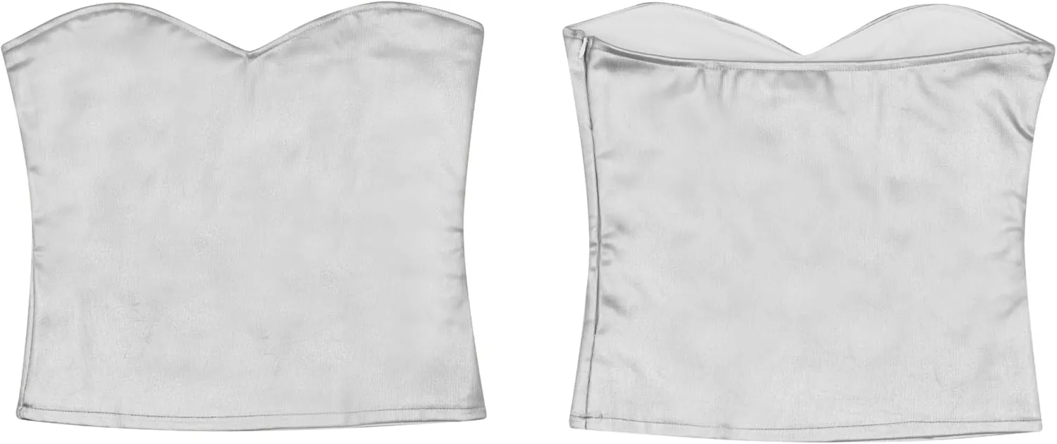 principal sharper schist screen Tube Top Strapless Crop Top Sexy Sleeveless Ribbed Knit Bandeau Top Bustier Concert Outfit Women's Metallic Silver 