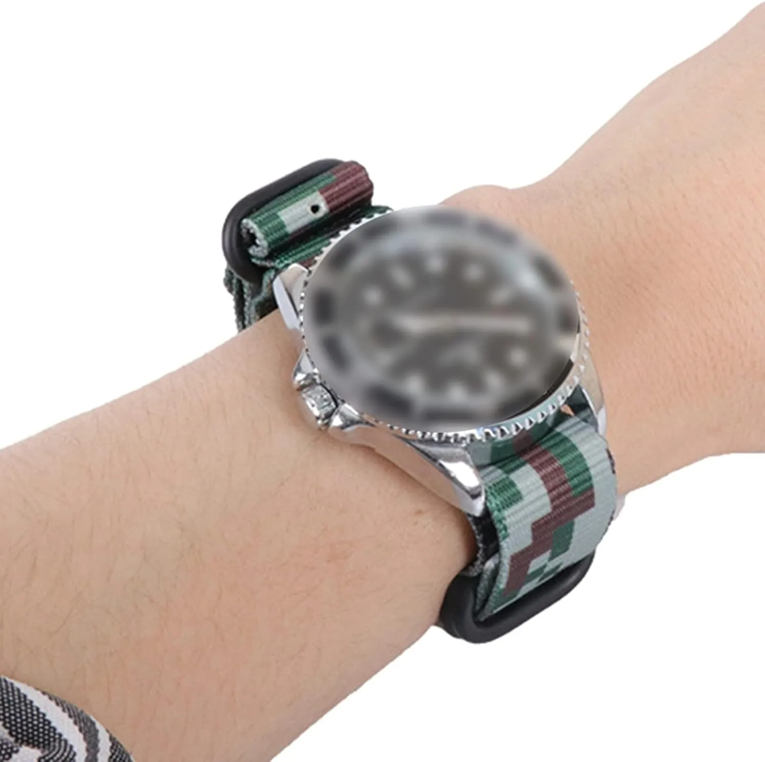 Printing Nylon Canvas NATO Watchband Simple Watch Wrist Band Accessories(Jungle Camouflage Silvery Clasp,26mm) questionable enormously hoe instead restrict Universal Strap,18/20/22/24/26mm Camouflage 