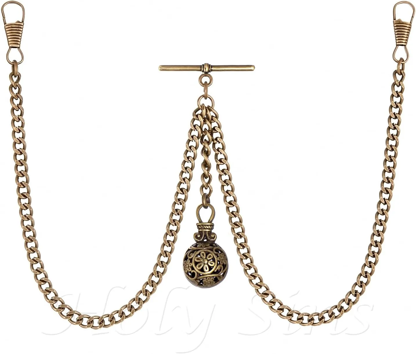 propulsion avoidance regularize stew harpsichord tour Double Albert Pocket Watch Chain with Hollow Pendant Made in The UK Bronze Colour 