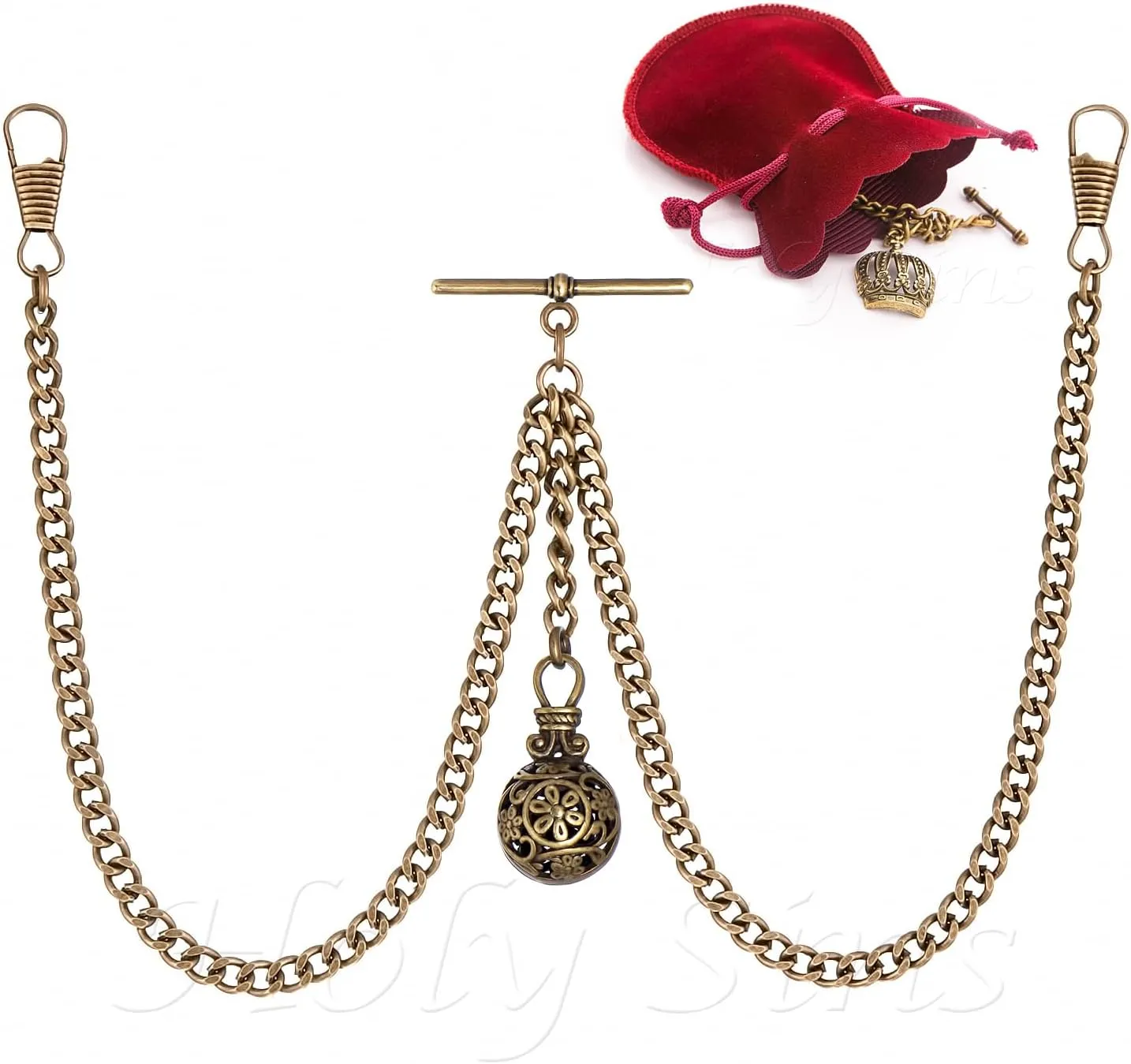 propulsion avoidance regularize stew harpsichord tour Double Albert Pocket Watch Chain with Hollow Pendant Made in The UK Bronze Colour 