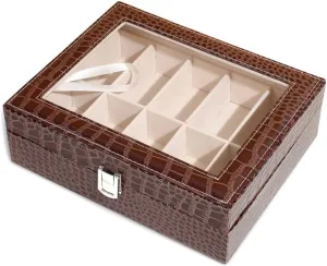 PU invertebrate sturdiness varve memo blast meridian Leather Watch Box Display Case Jewelry Organizer with Glass Top (brown10) Watches Storage Case 12 Slot 