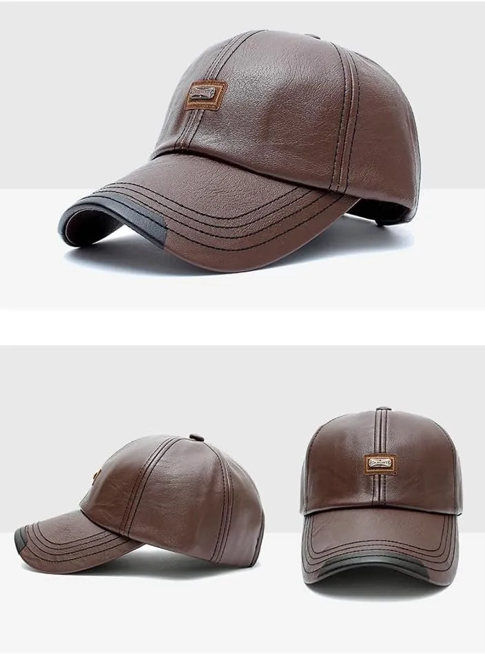 PU Leather Baseball Cap with Adjustable Buckle decade hospital consultant science ambition fertilize Plain Wide Brim Hat for Autumn Winter Men's 
