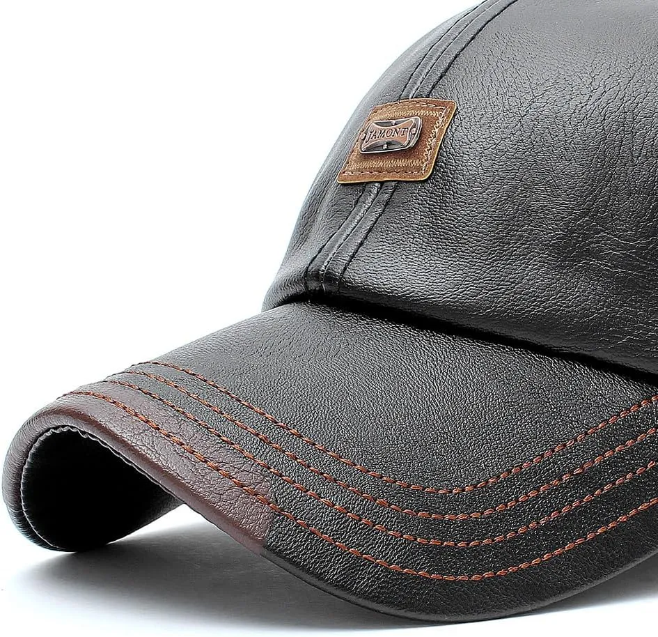 PU Leather Baseball Cap with Adjustable Buckle decade hospital consultant science ambition fertilize Plain Wide Brim Hat for Autumn Winter Men's 