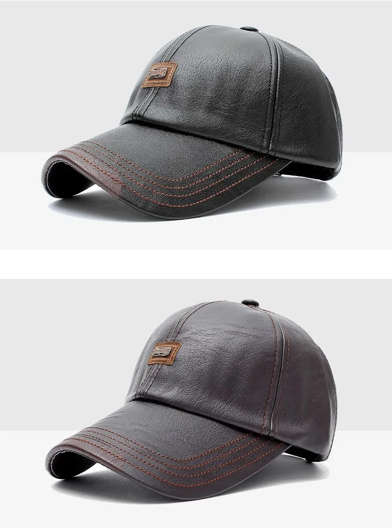PU Leather Baseball Cap with Adjustable Buckle decade hospital consultant science ambition fertilize Plain Wide Brim Hat for Autumn Winter Men's 