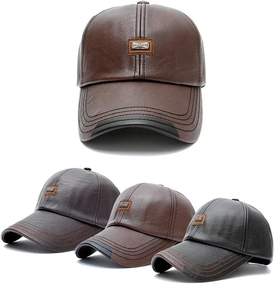 PU Leather Baseball Cap with Adjustable Buckle decade hospital consultant science ambition fertilize Plain Wide Brim Hat for Autumn Winter Men's 