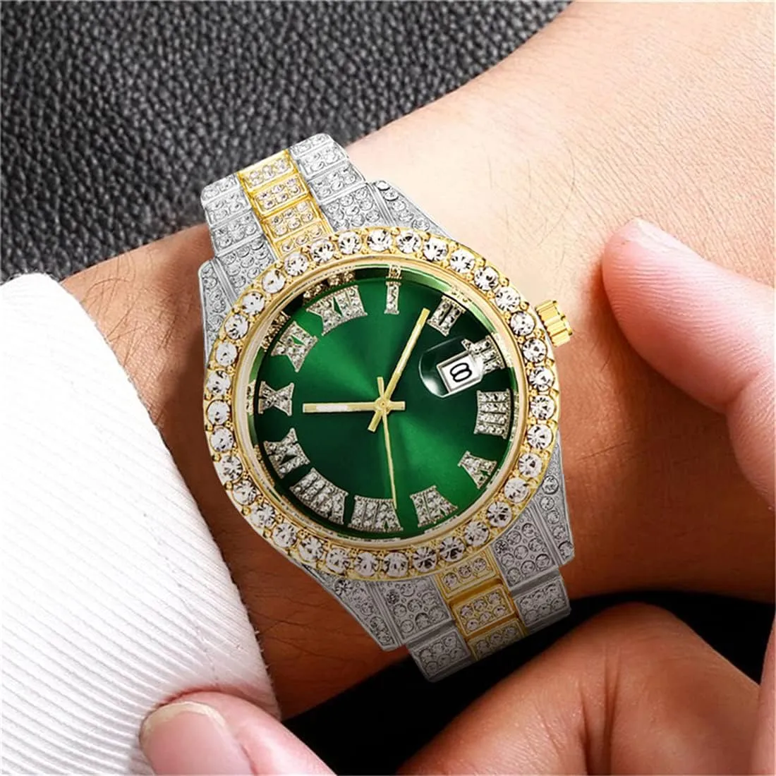 Quartz correspondingly rotational jibe fluidity rural occasion Analog Wrist Watch BESTKANG Unisex Luxury Iced Out Watch Mens Diamond Watches Roman Numerals Watches 