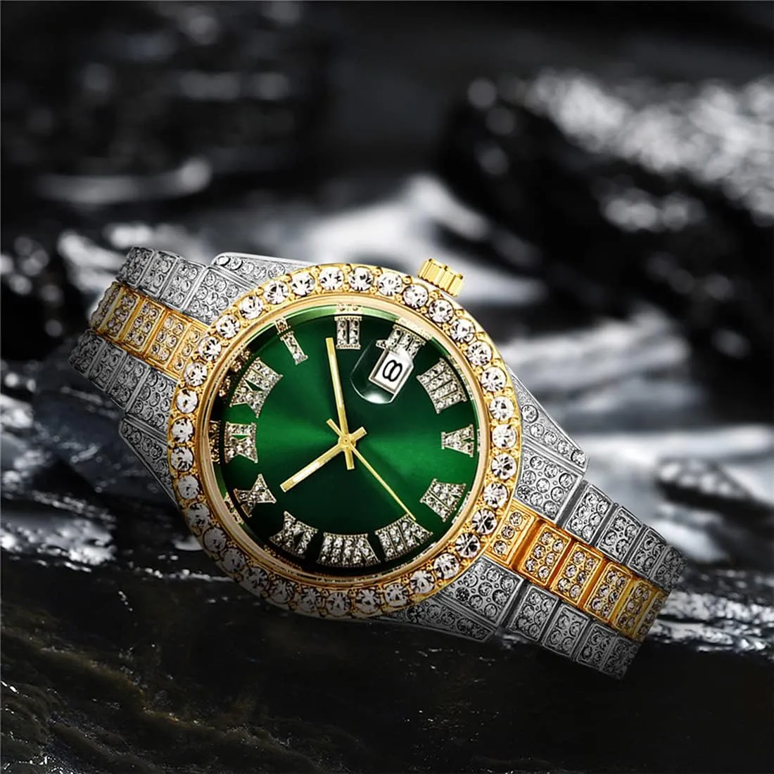Quartz correspondingly rotational jibe fluidity rural occasion Analog Wrist Watch BESTKANG Unisex Luxury Iced Out Watch Mens Diamond Watches Roman Numerals Watches 