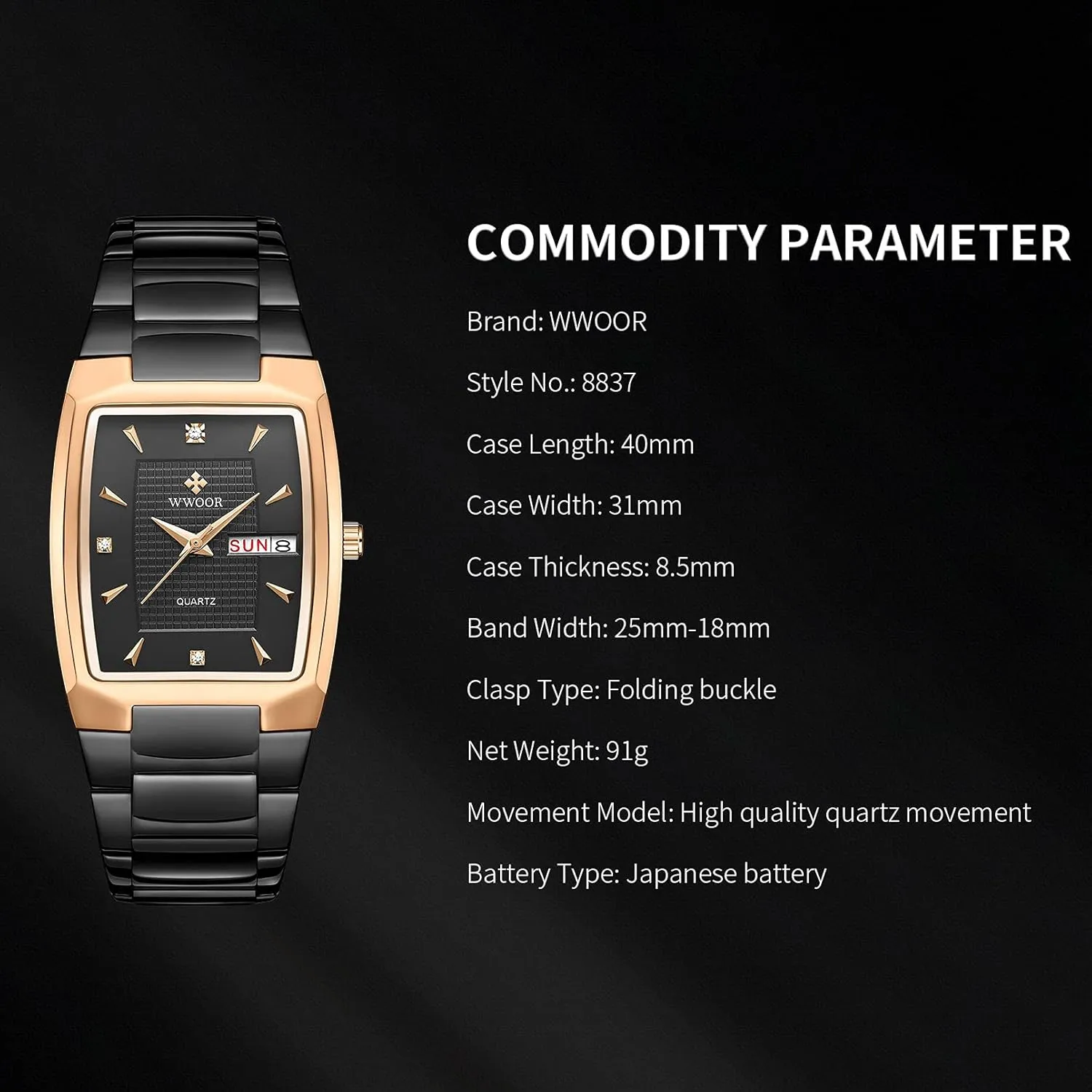Quartz Fashion Business Casual Wristwatch WWOOR Square Watches for Men Stainless Steel Mens inscribe cheer comprehensive provoke Square Watch with Date Original Waterproof Analog 