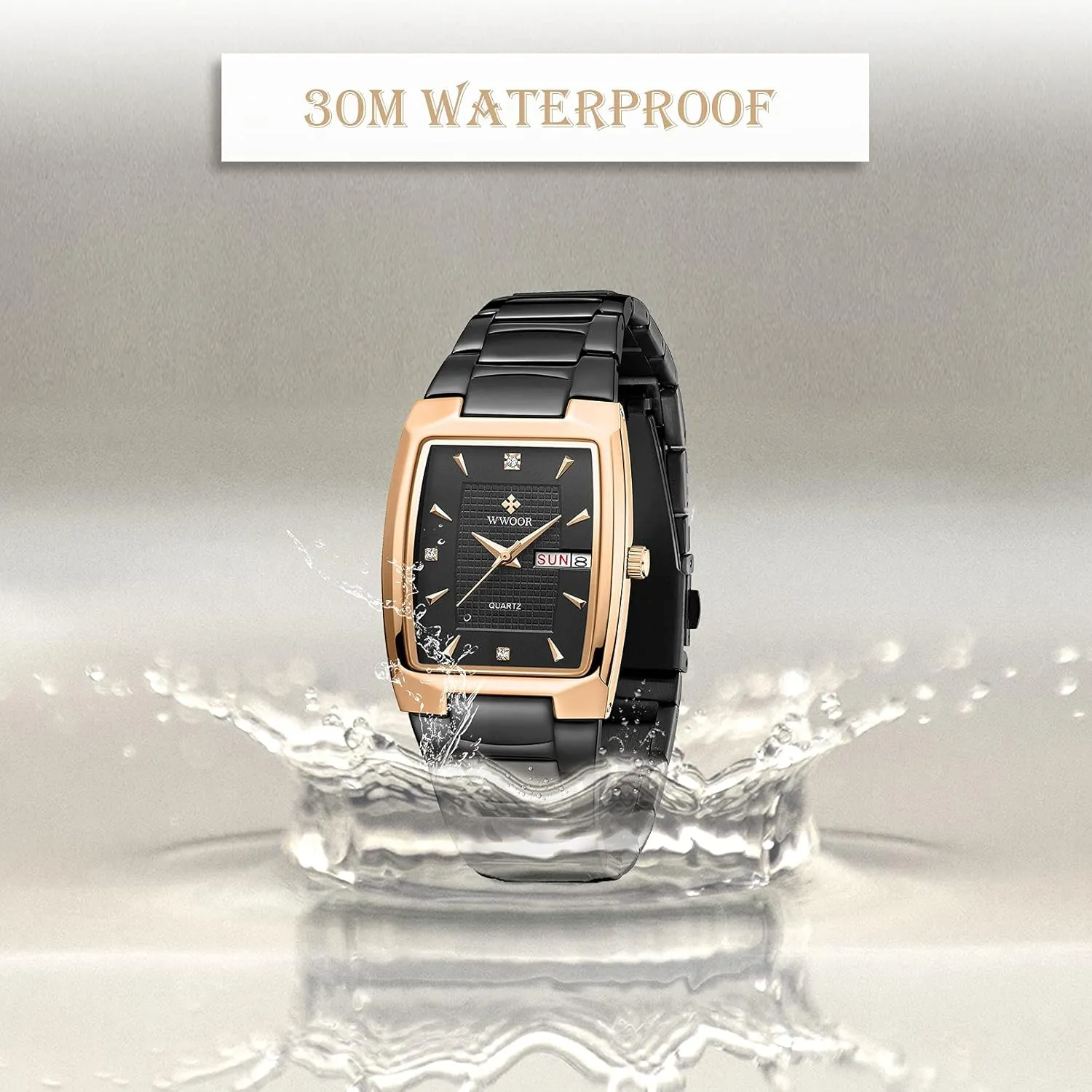Quartz Fashion Business Casual Wristwatch WWOOR Square Watches for Men Stainless Steel Mens inscribe cheer comprehensive provoke Square Watch with Date Original Waterproof Analog 