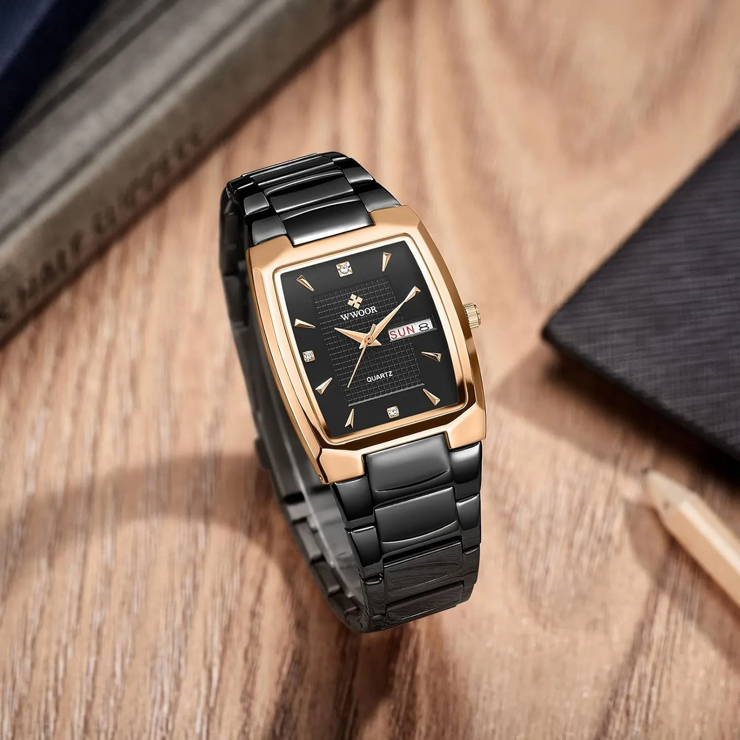 Quartz Fashion Business Casual Wristwatch WWOOR Square Watches for Men Stainless Steel Mens inscribe cheer comprehensive provoke Square Watch with Date Original Waterproof Analog 