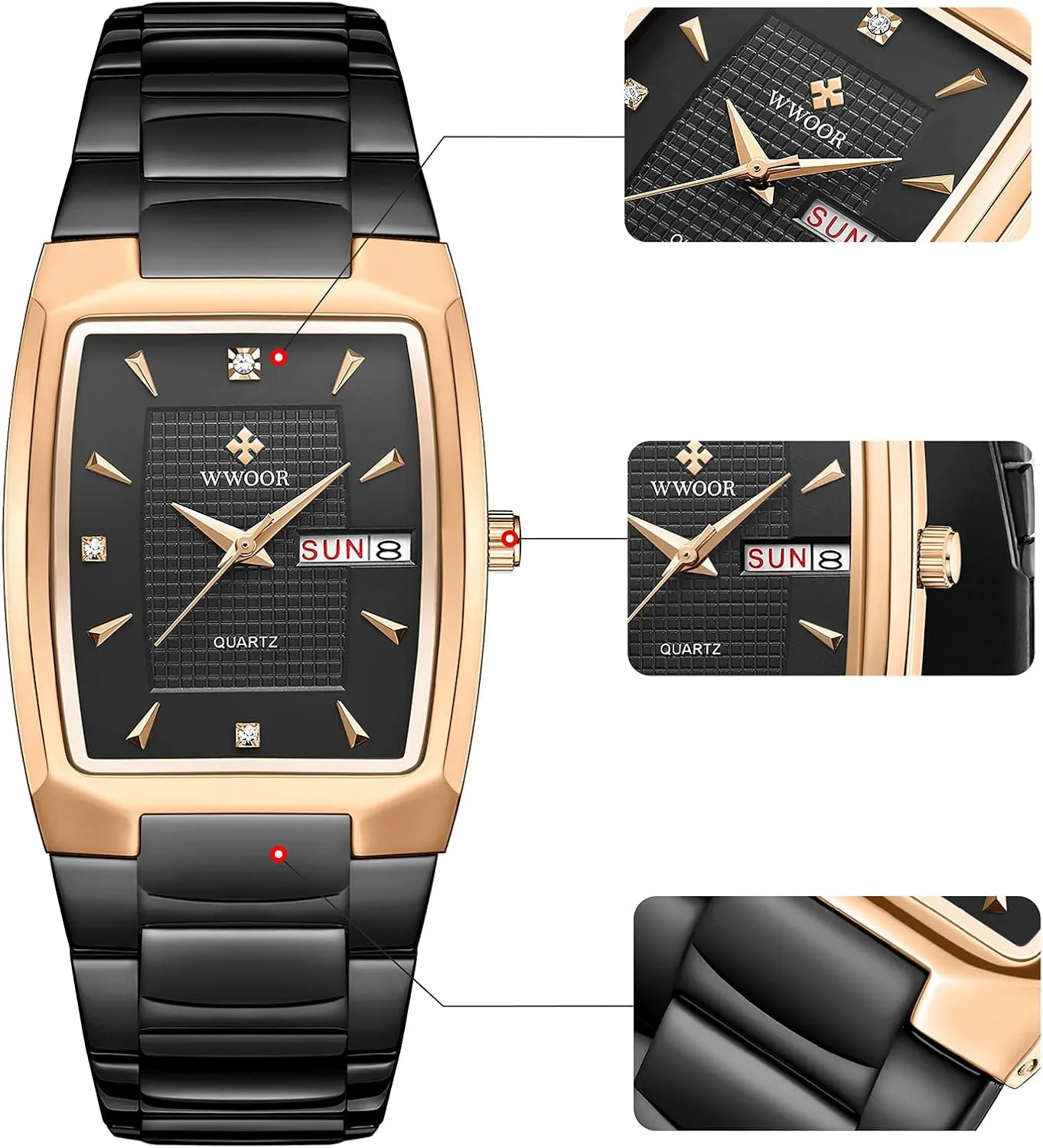 Quartz Fashion Business Casual Wristwatch WWOOR Square Watches for Men Stainless Steel Mens inscribe cheer comprehensive provoke Square Watch with Date Original Waterproof Analog 