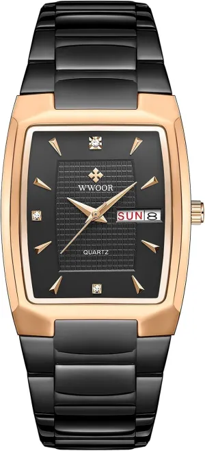 Quartz Fashion Business Casual Wristwatch WWOOR Square Watches for Men Stainless Steel Mens inscribe cheer comprehensive provoke Square Watch with Date Original Waterproof Analog 