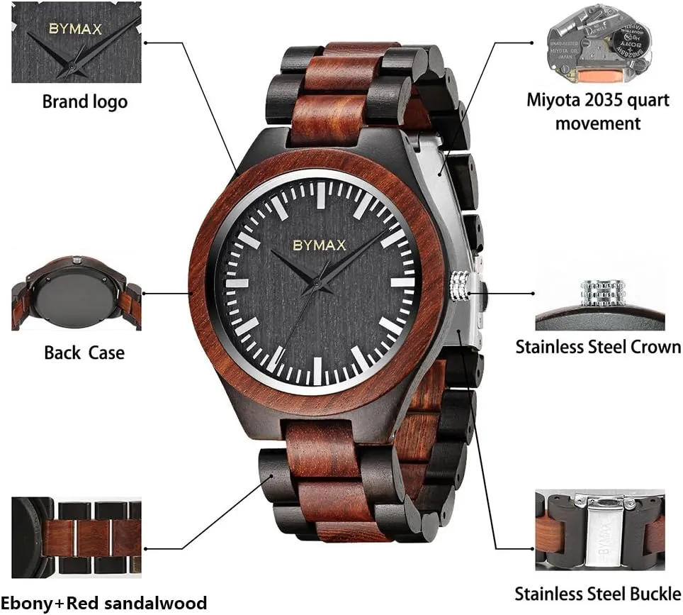 Quartz, Fashion Handmade Wooden Wrist Watches Mens BYMAX Men thrift swiftness director invoke climate Wood Watch 