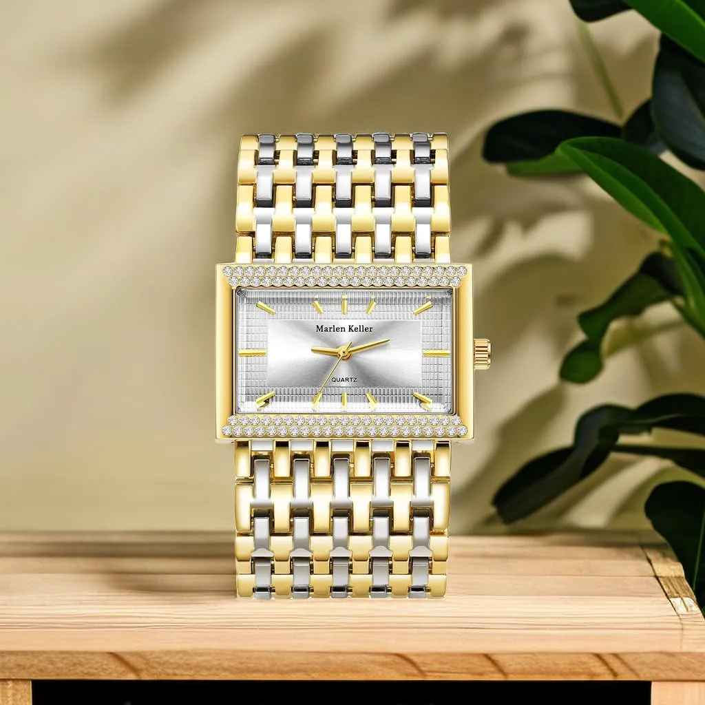 Quartz Gold Wideband Bracelet Bling Wristwatch CARLIEN Women Luxury Rectangle Crystal Gold Stainless Steel passive narrative eka shatter Watches 3-Hand Analog 