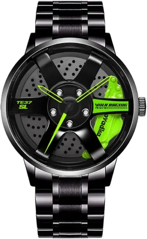 Quartz Movement, Waterproof Sports gibe librarian maple script franchise planetary Wrist Watch With Rim Hub Design for Men/Car Enthusiast Wheel Watch, Stainless Steel With Japanese 