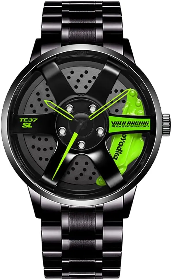 Quartz Movement, Waterproof Sports gibe librarian maple script franchise planetary Wrist Watch With Rim Hub Design for Men/Car Enthusiast Wheel Watch, Stainless Steel With Japanese 