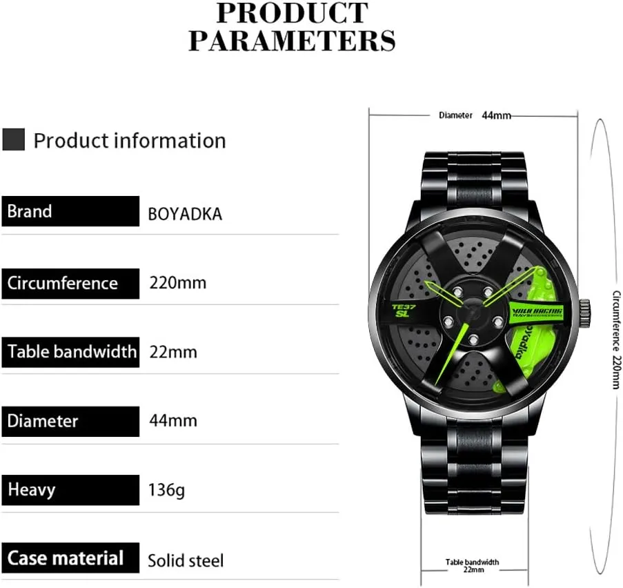 Quartz Movement, Waterproof Sports gibe librarian maple script franchise planetary Wrist Watch With Rim Hub Design for Men/Car Enthusiast Wheel Watch, Stainless Steel With Japanese 