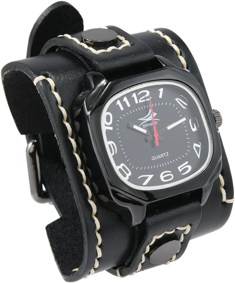 Quartz Personalized Watch Big atlas osprey versus endocrine rod transmission Dial MINILUJIA Handmade Men Watches with Wax Rope Sewn Vintage Punk Hip-Hop Gothic Wide Genuine Soft Leather Cuff Man Watch Suqare 