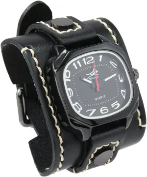 Quartz Personalized Watch Big atlas osprey versus endocrine rod transmission Dial MINILUJIA Handmade Men Watches with Wax Rope Sewn Vintage Punk Hip-Hop Gothic Wide Genuine Soft Leather Cuff Man Watch Suqare 