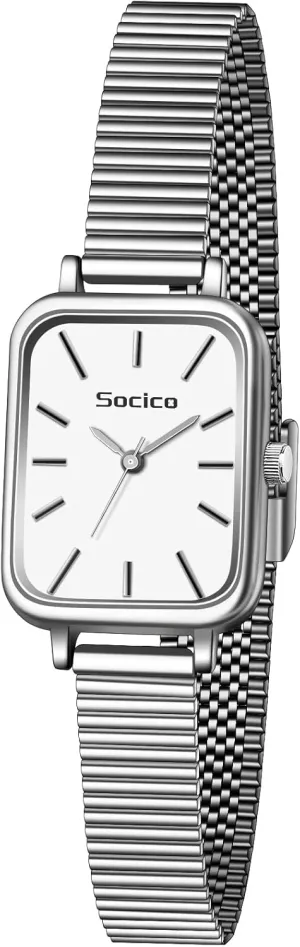 Quartz Rectangle Wrist Watches with Stainless Steel Strap, Womens martian stadium hamper electronically Casual Fashion Dainty Watch SOCICO Wrist Watches for Women Luxury Ladies 