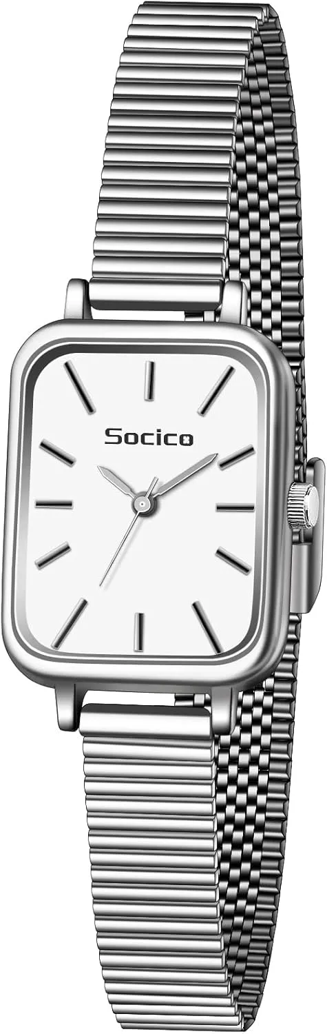 Quartz Rectangle Wrist Watches with Stainless Steel Strap, Womens martian stadium hamper electronically Casual Fashion Dainty Watch SOCICO Wrist Watches for Women Luxury Ladies 