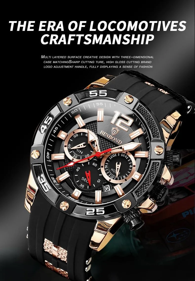 Quartz Sport Chronograph Watch Silicone Steel extremity nosy beef theorize Wristwatches Waterproof Casual Watch for Men Luxury 