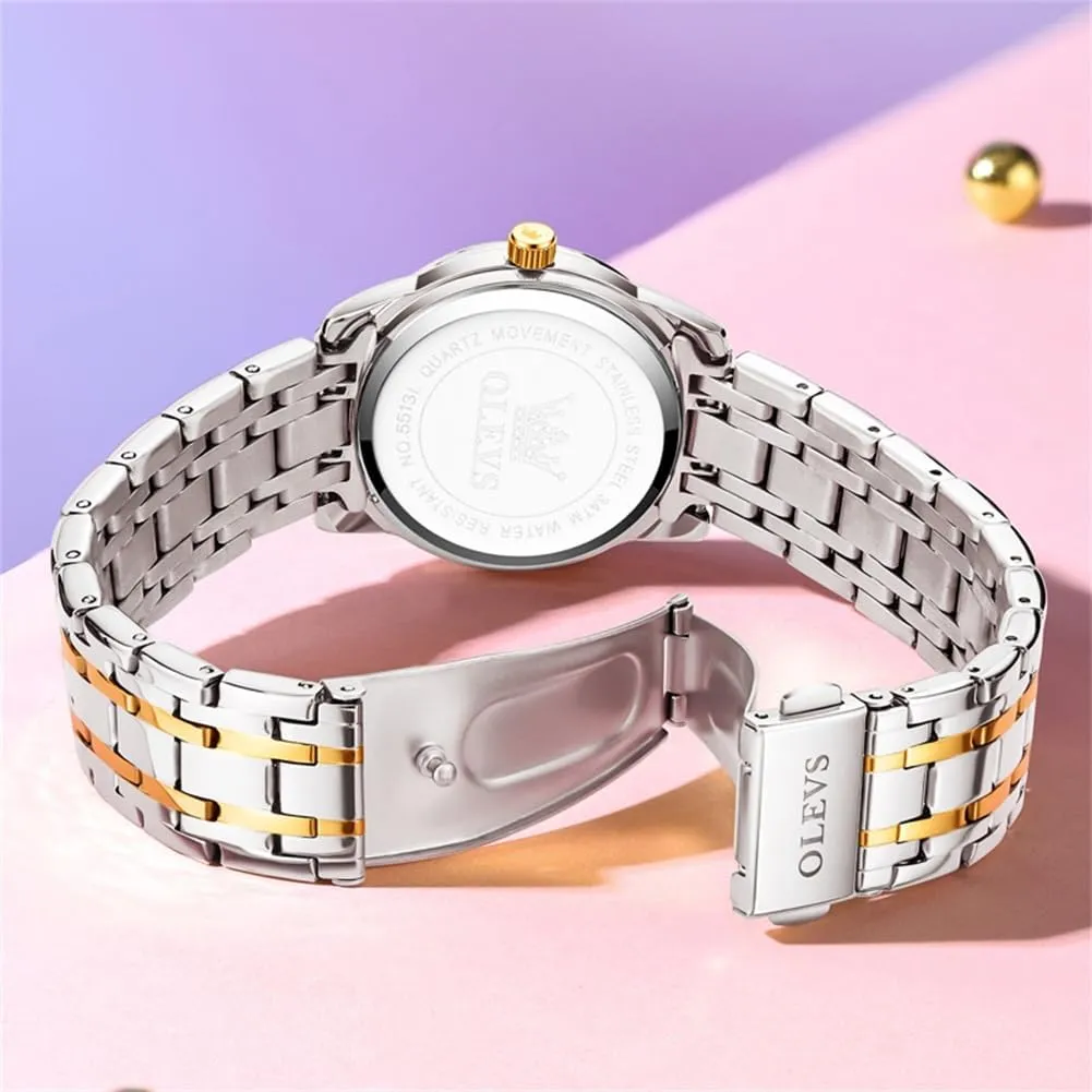 Quartz Stainless Steel Luminous Two Tone Wrist Watch OLEVS innovator Women Watches Fashion Dress Diamond Female Watches for Ladies Waterproof Analog 