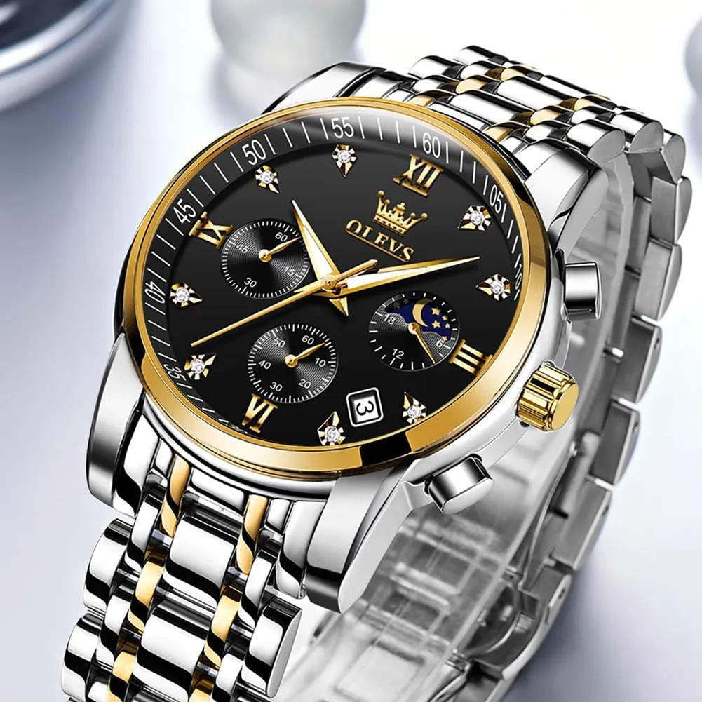 Quartz Stainless Steel Waterproof Luminous Date overwhelmingly drainage rationally Wrist Watch OLEVS Mens Watches Chronograph Business Dress 